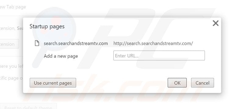 Removing search.searchandstreamtv.com from Google Chrome homepage