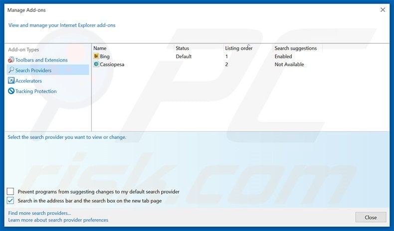 Removing search.searchandstreamtv.com from Internet Explorer default search engine