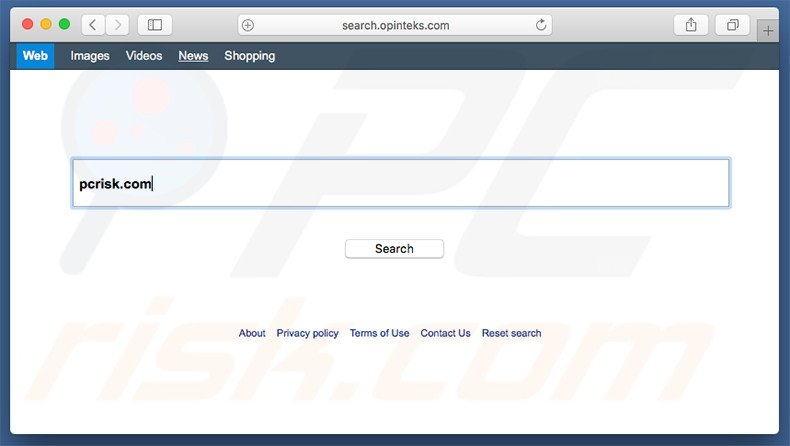 search.opinteks.com browser hijacker on a Mac computer