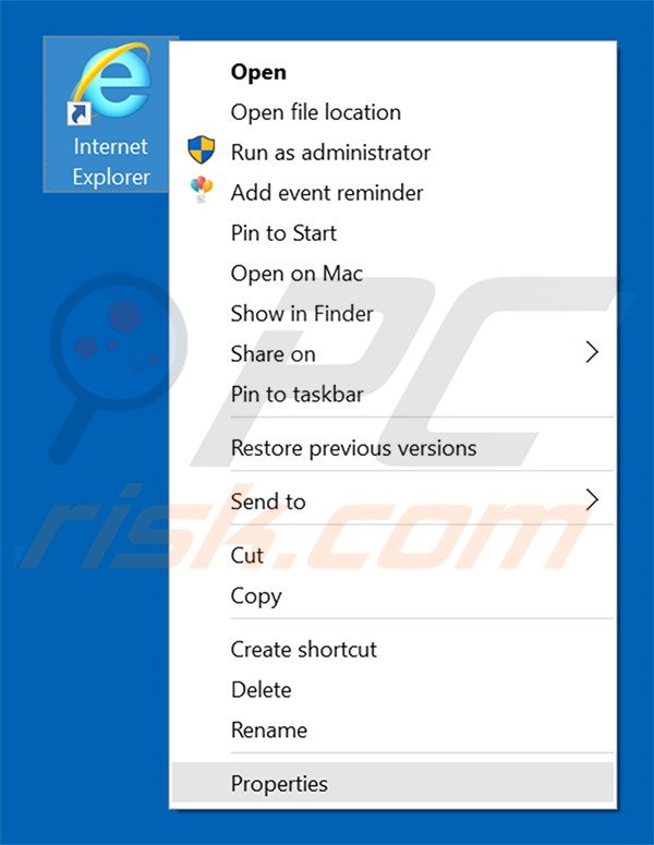 Removing nav.brotstation.com from Internet Explorer shortcut target step 1