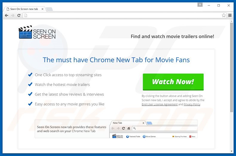 Website used to promote Seen On Screen browser hijacker