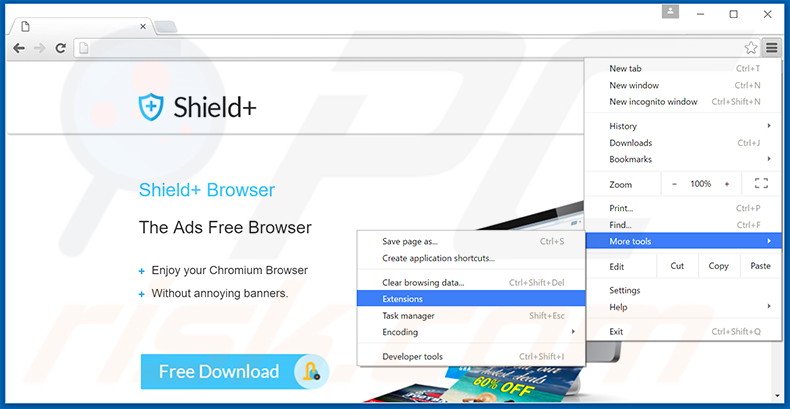 Removing Shield+  ads from Google Chrome step 1