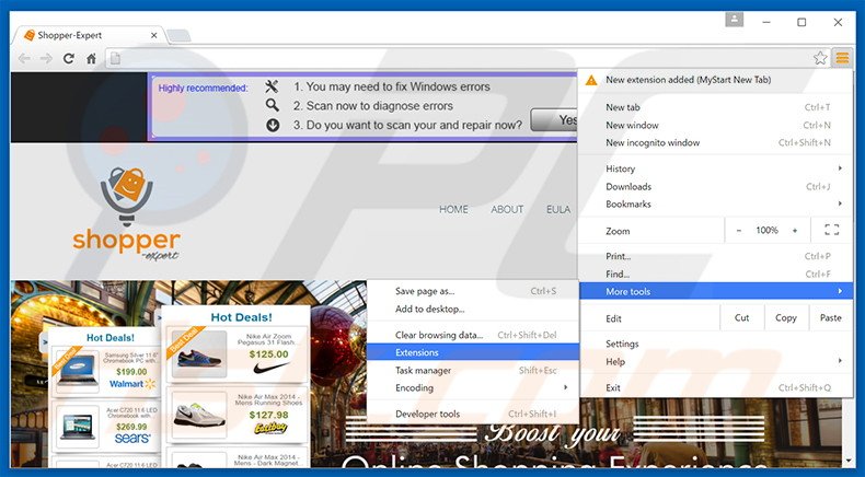 Removing Shopper-Expert  ads from Google Chrome step 1
