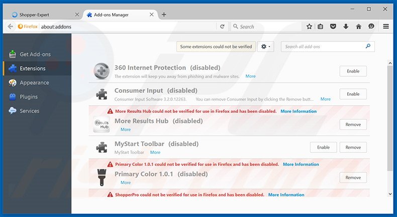 Removing Shopper-Expert ads from Mozilla Firefox step 2