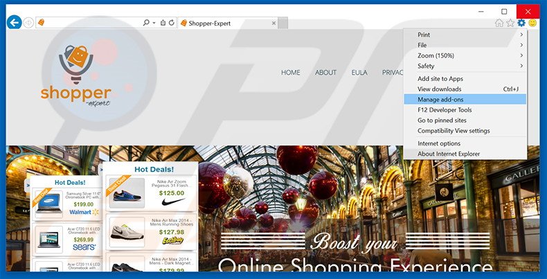 Removing Shopper-Expert ads from Internet Explorer step 1