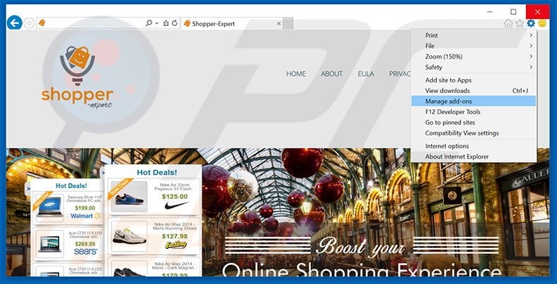 Removing Shopper-Expert ads from Internet Explorer step 1