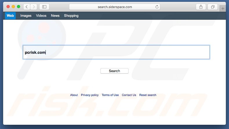 search.siderspace.com browser hijacker on a Mac computer