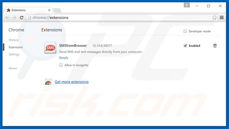 Removing SMSfromBrowser related Google Chrome extensions