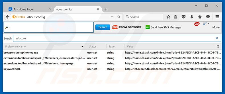 Removing SMSfromBrowser from Mozilla Firefox default search engine