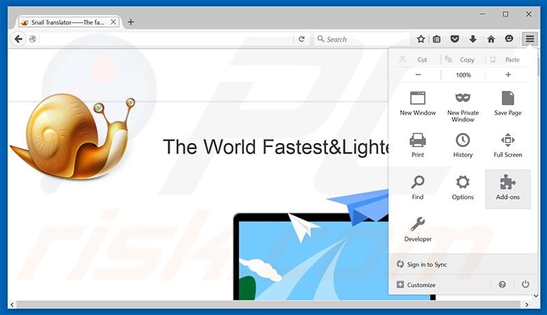 Removing Snail Translate ads from Mozilla Firefox step 1