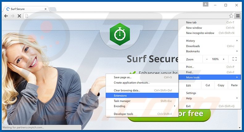 Removing Surf Secure  ads from Google Chrome step 1