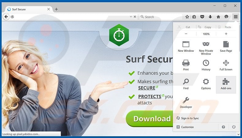 Removing Surf Secure ads from Mozilla Firefox step 1