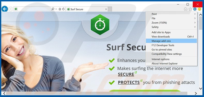 Removing Surf Secure ads from Internet Explorer step 1