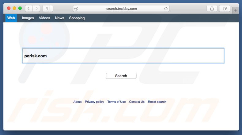 search.texiday.com browser hijacker on a Mac computer