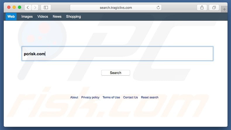 search.tragiclivs.com browser hijacker on a Mac computer