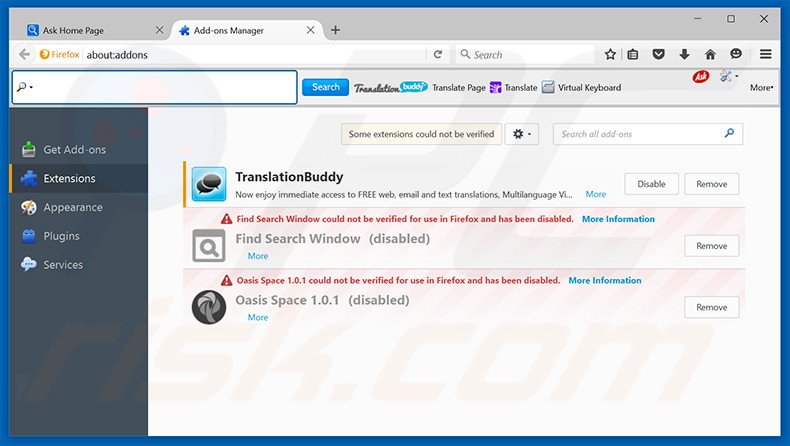 Removing TranslationBuddy related Mozilla Firefox extensions