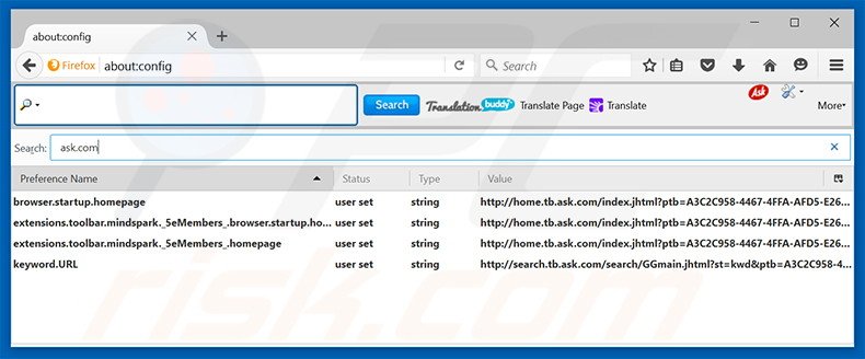 Removing TranslationBuddy from Mozilla Firefox default search engine