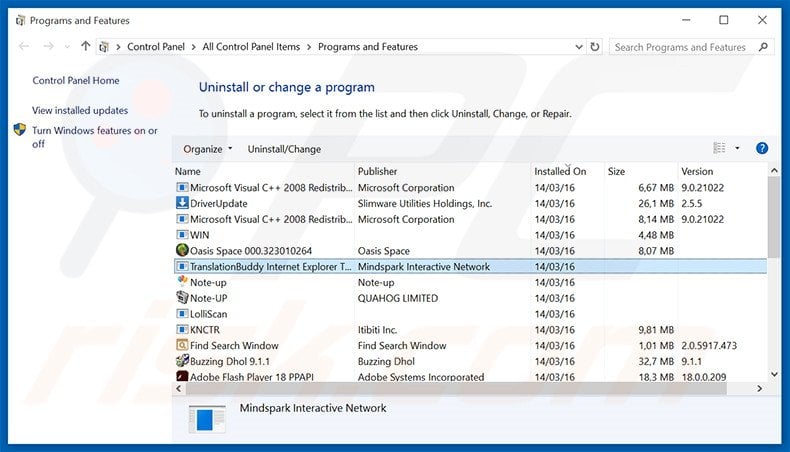 TranslationBuddy browser hijacker uninstall via Control Panel
