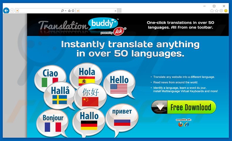 TranslationBuddy browser hijacker promoting website