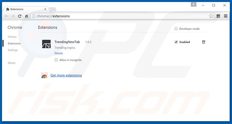 Removing search.trendingnewtabs.com related Google Chrome extensions