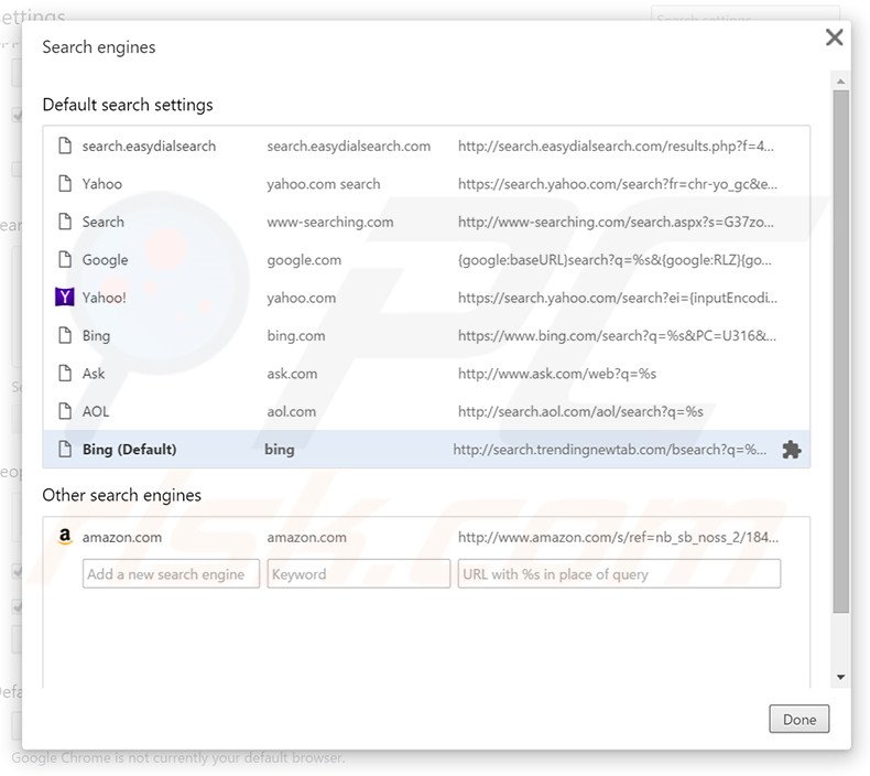 Removing search.trendingnewtabs.com from Google Chrome default search engine