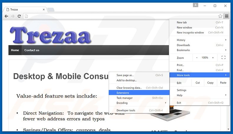 Removing Trezaa  ads from Google Chrome step 1