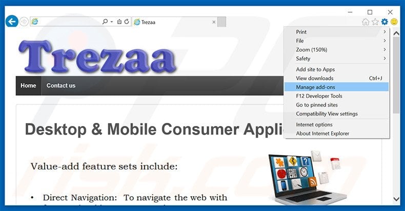 Removing Trezaa ads from Internet Explorer step 1