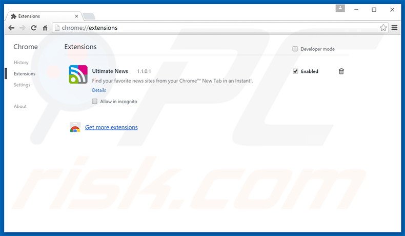 Removing ultimatenews.org related Google Chrome extensions