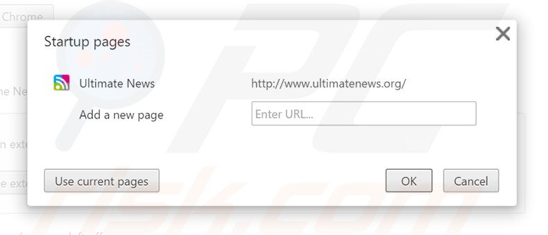 Removing ultimatenews.org from Google Chrome homepage