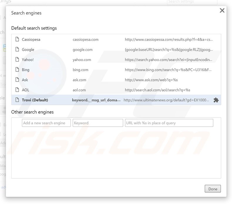 Removing ultimatenews.org from Google Chrome default search engine
