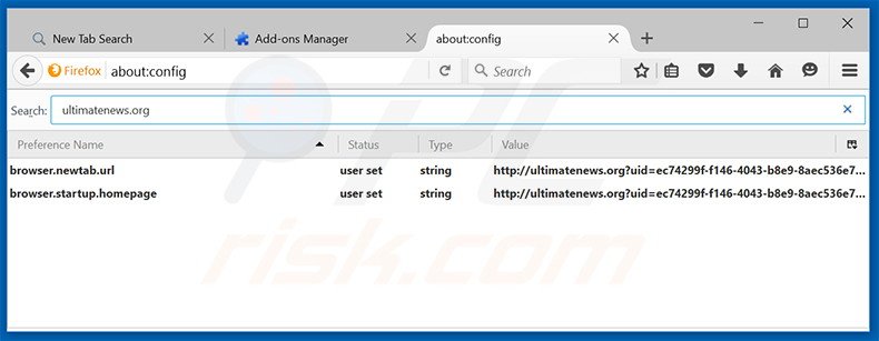 Removing ultimatenews.org from Mozilla Firefox default search engine