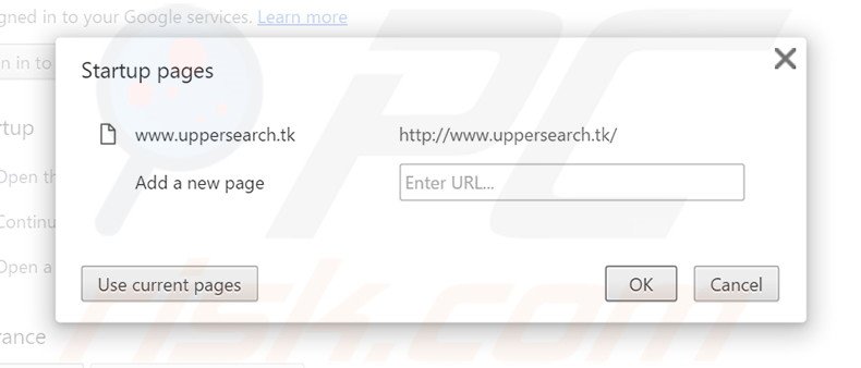 Removing uppersearch.tk from Google Chrome homepage