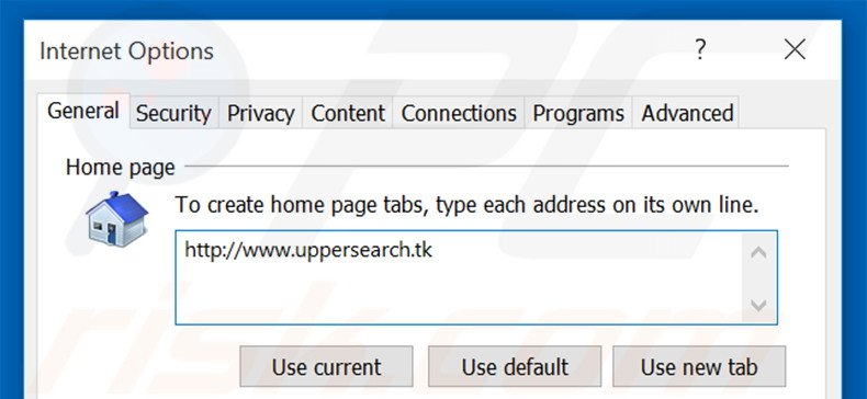 Removing uppersearch.tk from Internet Explorer homepage