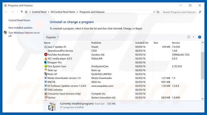 uppersearch.tk browser hijacker uninstall via Control Panel