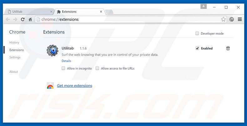 Removing search.utilitab.com related Google Chrome extensions