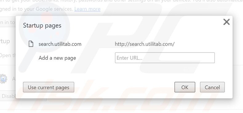 Removing search.utilitab.com from Google Chrome homepage