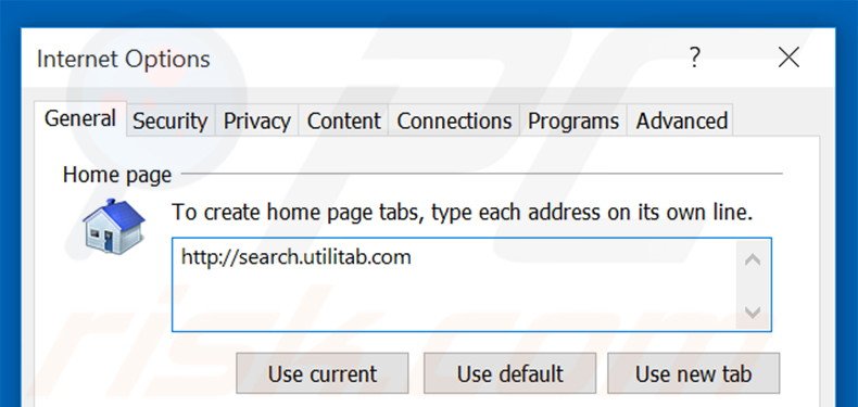 Removing search.utilitab.com from Internet Explorer homepage