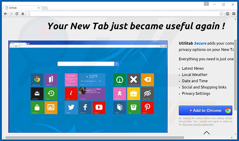 Official Utilitab browser hijacker website