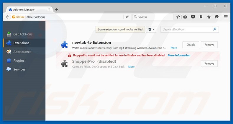 Removing WindowPolicies ads from Mozilla Firefox step 2