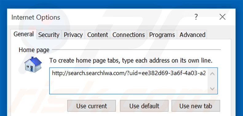 Removing search.searchlwa.com from Internet Explorer homepage