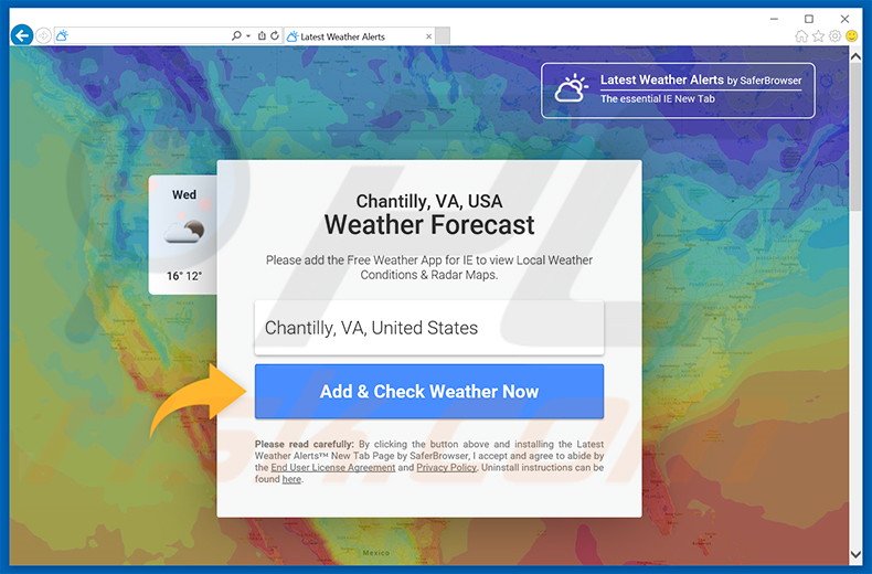 Website used to promote Latest Weather Alerts browser hijacker