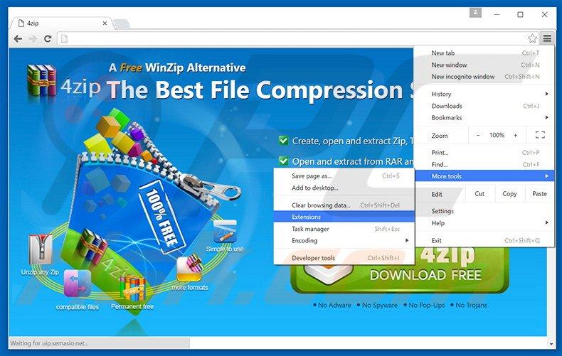 Removing 4zip  ads from Google Chrome step 1