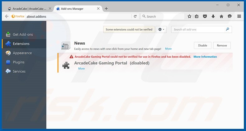 Removing ArcadeCake ads from Mozilla Firefox step 2