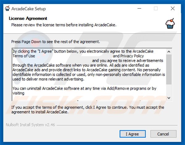 Official ArcadeCake adware installation setup