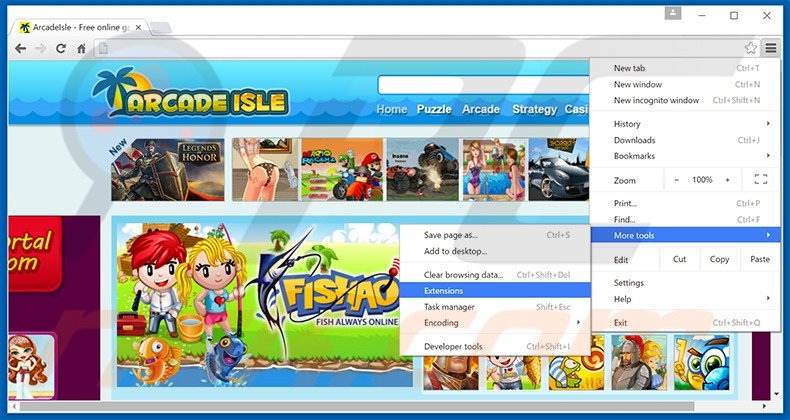 Removing ArcadeIsle  ads from Google Chrome step 1