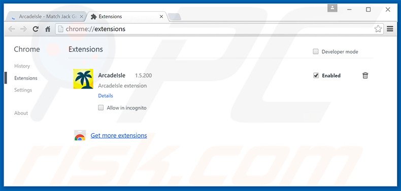 Removing ArcadeIsle ads from Google Chrome step 2