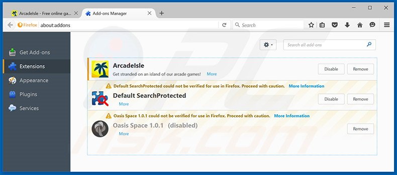 Removing ArcadeIsle ads from Mozilla Firefox step 2