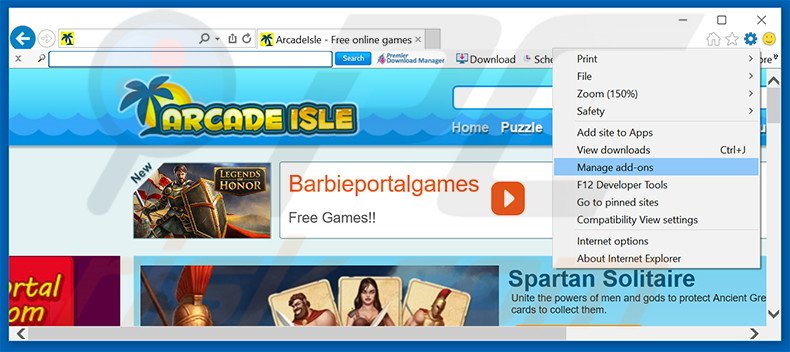 Removing ArcadeIsle ads from Internet Explorer step 1