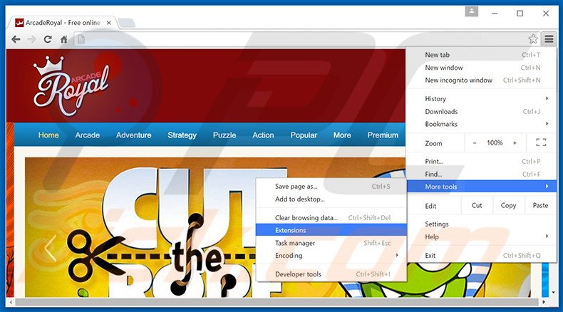 Removing ArcadeRoyal  ads from Google Chrome step 1