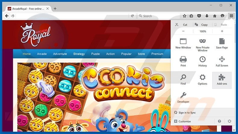 Removing ArcadeRoyal ads from Mozilla Firefox step 1